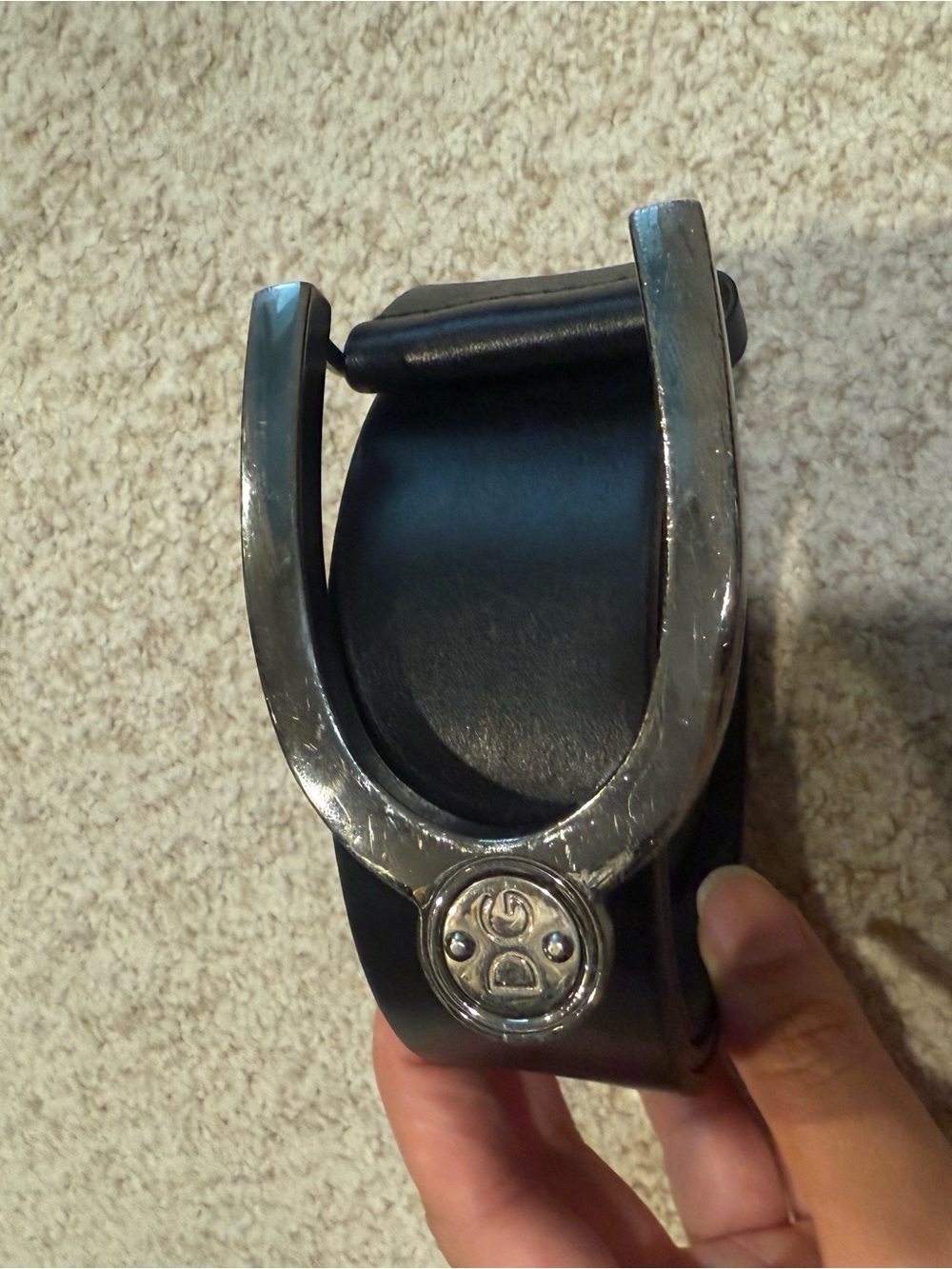 Dolce & Gabbana Black Leather Spur Strap with Silver Horseshoe Accent